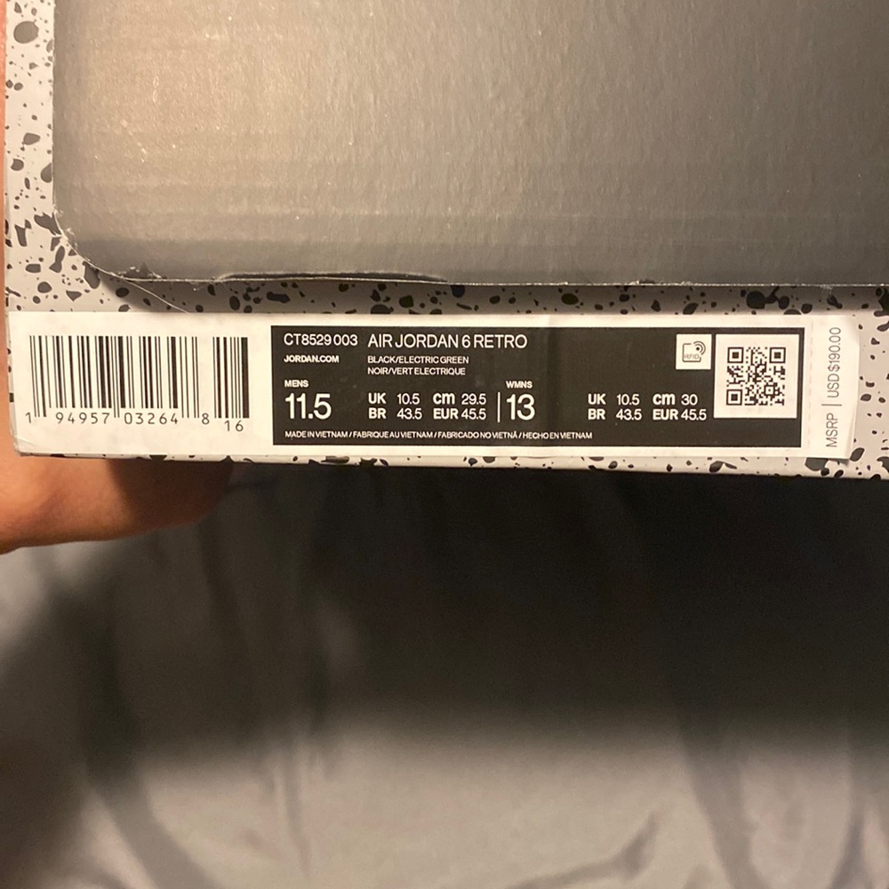 11.5 Retro 6 black and electric green brand new